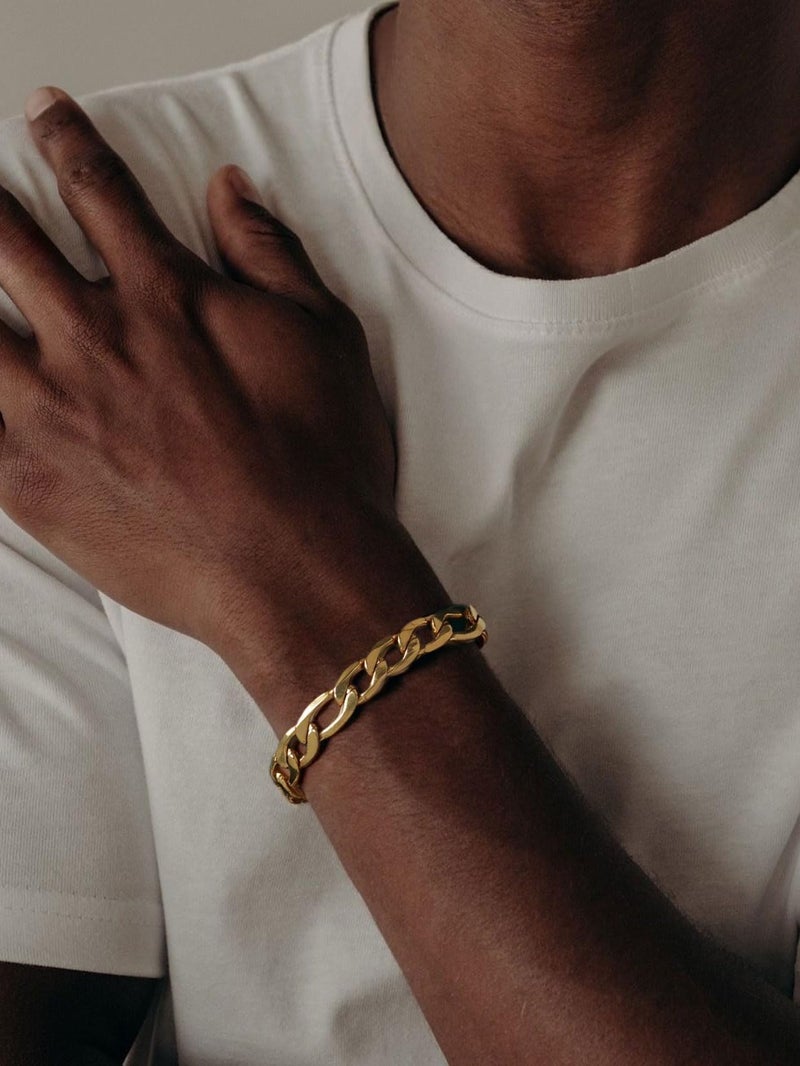 ChainsPro Gold Mens Bracelets 9mm 8.3inch 18K Gold Plated Figaro Chain Link Wrist Bracelet Dad Gift - Image 2